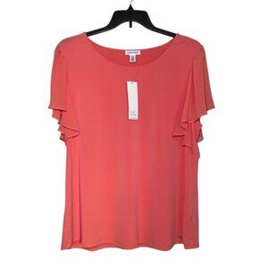 Calvin Klein coral with chiffon flare short sleeves blouse sz 1X